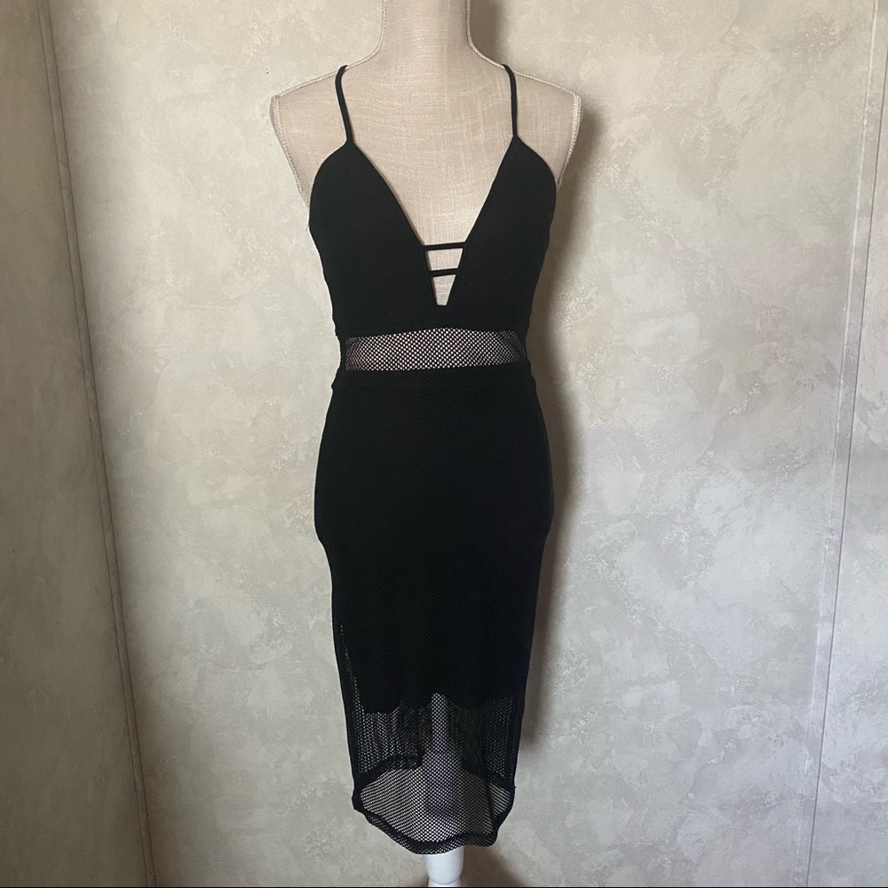 Bebe Mesh Lace Knit Chic Fitted Midi Cocktail Dress Size S